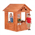 Outdoor Playhouse for Kids Boy Girl Ages 3-8, Wooden Cottage Playhouse with Window & Flowerpot Holder, Play House for Outdoor Garden, Lawn, Patio, Yard