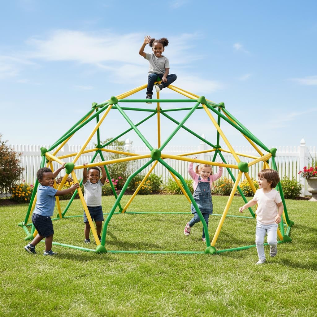 12 FT Climbing Dome for Kids 3-10, Outdoor Play Equipment Supporting 1000 Lbs, Anti-Rust Jungle Gym, Easy Assembly Geometric Dome Climber Play Center