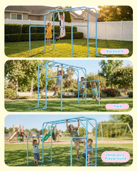 Outdoor Monkey Bar Set with Climbing Frame, Gymnastics Bars, Playground Set for Backyards, Metal Monkey Bar for Kids Age 3 and Up, Backyard Playground Set with Powder Coated Steel, Skyblue