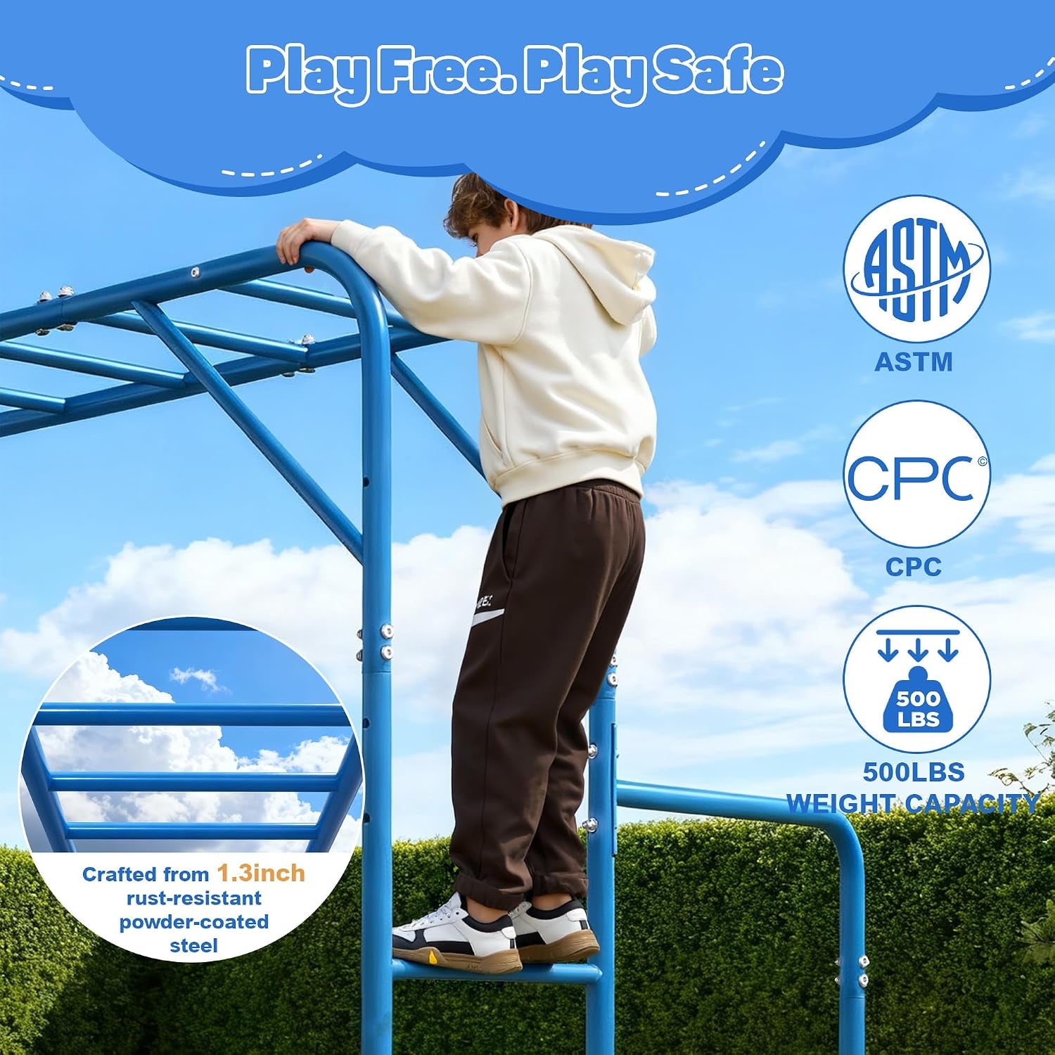 HOWMOW Monkey Bars for Backyard with Tumble Bars, Stand Alone Climbing Frame Kids Outdoor Play Equipment Playground Sets, Metal Monkey Bars for Kids Physical Active