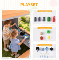 Wooden Kids Playhouse with Play Kitchen, Half Door Windows, Flowerpot Holders, Toys Playset for Backyard Play (Brown and Grey)