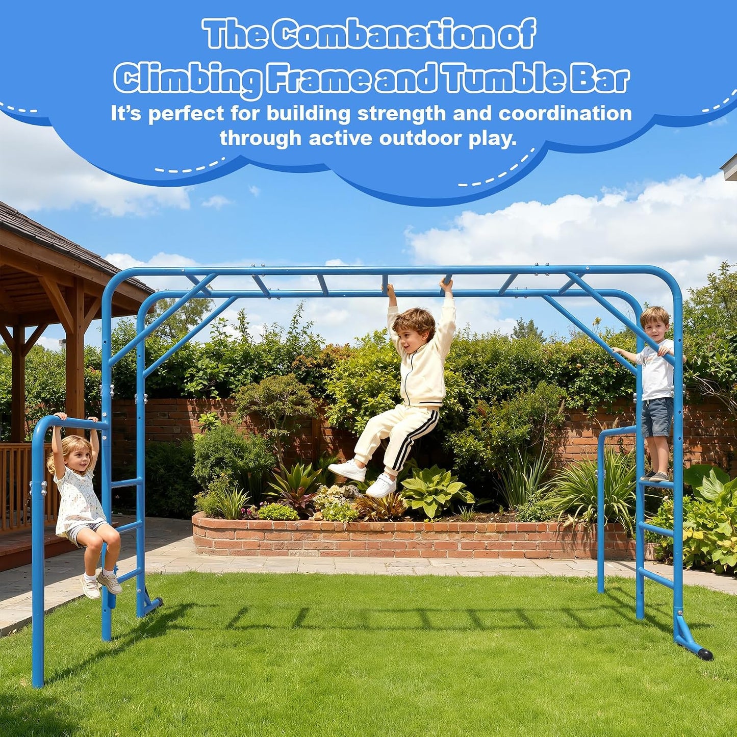 HOWMOW Monkey Bars for Backyard with Tumble Bars, Stand Alone Climbing Frame Kids Outdoor Play Equipment Playground Sets, Metal Monkey Bars for Kids Physical Active