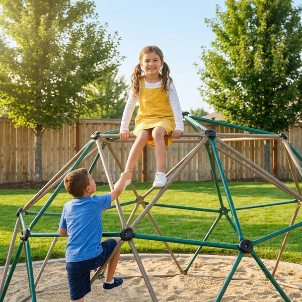Climbing Dome Jungle Gym Built for Active Outdoor Play, Powder-Coated Steel Frame, HDPE Climbing Grips