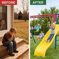 Kid'S Monkey Bar Adventure Metal Swing Set with Slide and Trapeze Bar (91022) — Before & After