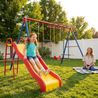 Kid'S Monkey Bar Adventure Metal Swing Set with Slide and Trapeze Bar (91022) — Lifestyle