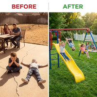 Metal Swing Set Built for Active Play, Monkey Bars, Slide, Trapeze Bar, Steel Frame Construction — Before & After