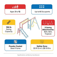 Metal Swing Set Built for Active Play, Monkey Bars, Slide, Trapeze Bar, Steel Frame Construction — Results & Stats