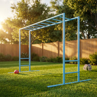 Outdoor Monkey Bar Set with Climbing Frame, Gymnastics Bars, Playground Set for Backyards, Metal Monkey Bar for Kids Age 3 and Up, Backyard Playground Set with Powder Coated Steel, Skyblue — Studio Shot
