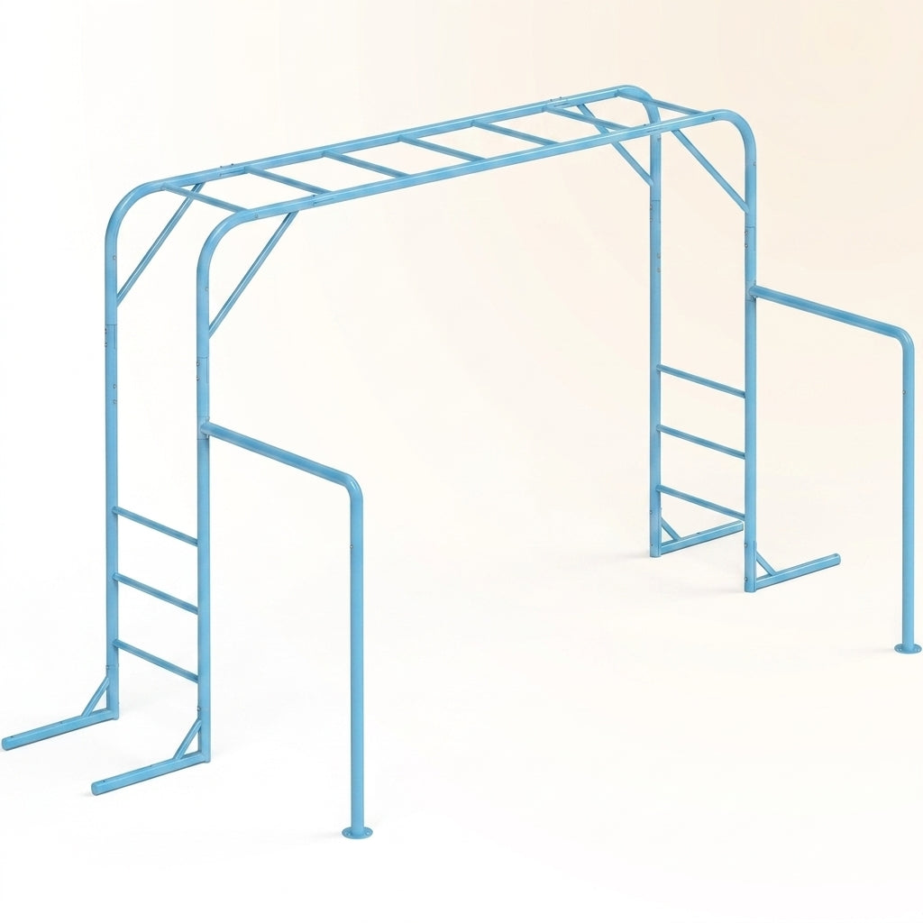 Outdoor Monkey Bar Set with Climbing Frame, Gymnastics Bars, Playground Set for Backyards, Metal Monkey Bar for Kids Age 3 and Up, Backyard Playground Set with Powder Coated Steel, Skyblue — Studio Shot