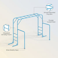 Outdoor Monkey Bar Set with Climbing Frame, Gymnastics Bars, Playground Set for Backyards, Metal Monkey Bar for Kids Age 3 and Up, Backyard Playground Set with Powder Coated Steel, Skyblue — infographic