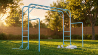 Outdoor Monkey Bar Set with Climbing Frame, Gymnastics Bars, Playground Set for Backyards, Metal Monkey Bar for Kids Age 3 and Up, Backyard Playground Set with Powder Coated Steel, Skyblue — Lifestyle