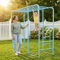 Outdoor Monkey Bar Set with Climbing Frame, Gymnastics Bars, Playground Set for Backyards, Metal Monkey Bar for Kids Age 3 and Up, Backyard Playground Set with Powder Coated Steel, Skyblue — Lifestyle