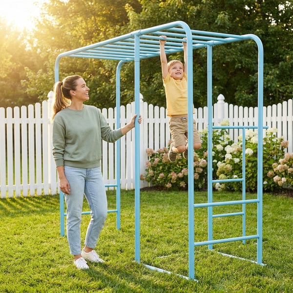 Outdoor Monkey Bar Set Built for Active Play, Powder Coated Steel Frame, Climbing Gymnastics Bars, Age 3+