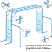 Outdoor Monkey Bar Set with Climbing Frame, Gymnastics Bars, Playground Set for Backyards, Metal Monkey Bar for Kids Age 3 and Up, Backyard Playground Set with Powder Coated Steel, Skyblue — How It Works