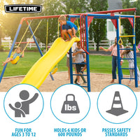 Kid'S Monkey Bar Adventure Metal Swing Set with Slide and Trapeze Bar (91022)