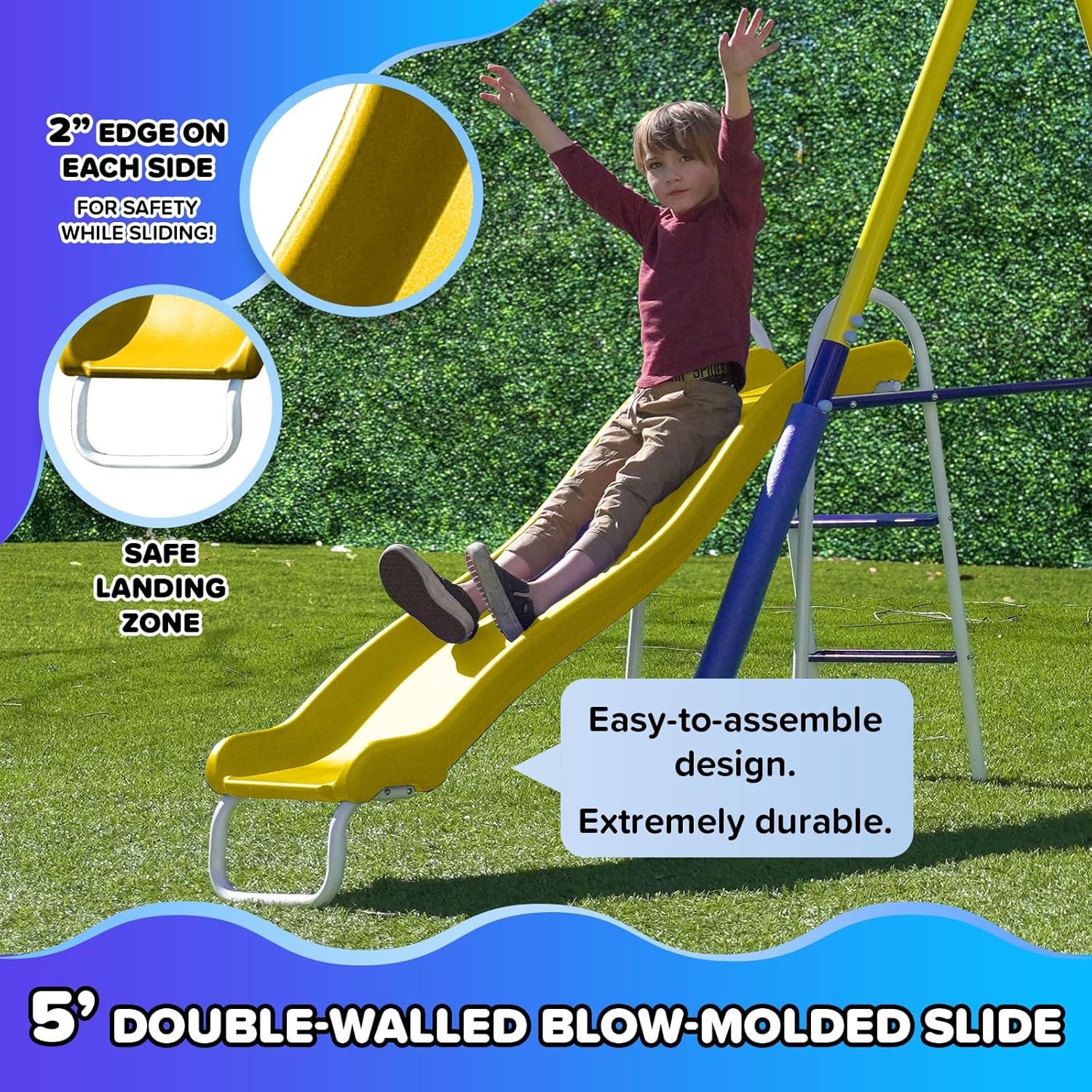 Royal Fun Metal Swing Set for Kids Ages 3-8 with 2 Swings, Standing Swing, Glider, Teeter-Totter & 5FT Slide, Anchor Kit, 6.1FT Steel Frame, Outdoor Playground with 800 Lbs Weight Capacity