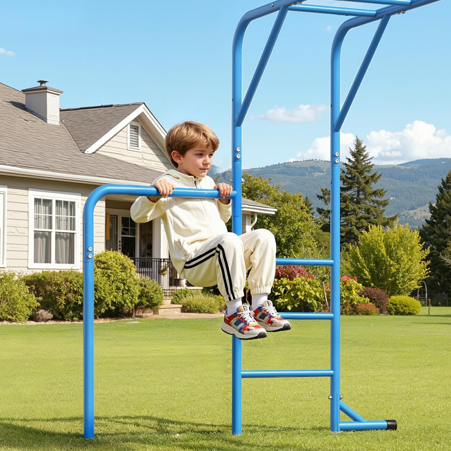 HOWMOW Monkey Bars for Backyard with Tumble Bars, Stand Alone Climbing Frame Kids Outdoor Play Equipment Playground Sets, Metal Monkey Bars for Kids Physical Active